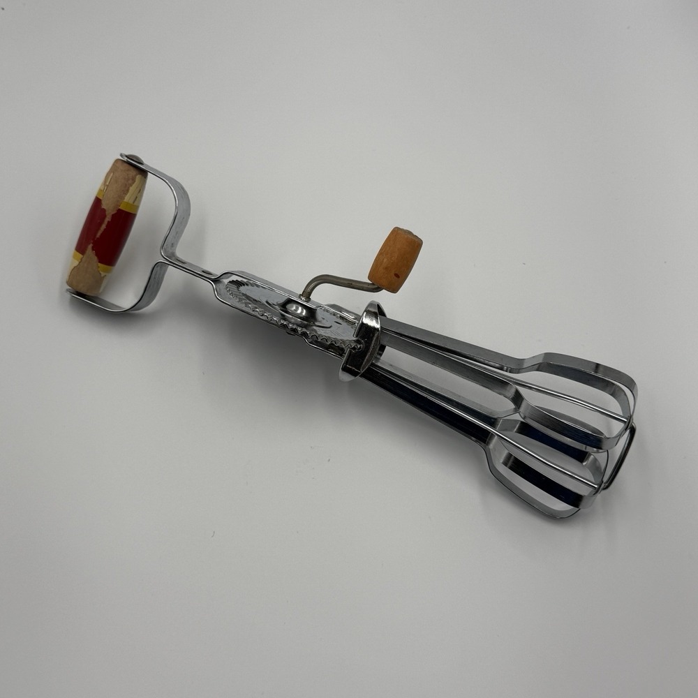 Vintage Hi-Speed Egg Beater Hand Mixer Red Wood‎ Handle Made in England